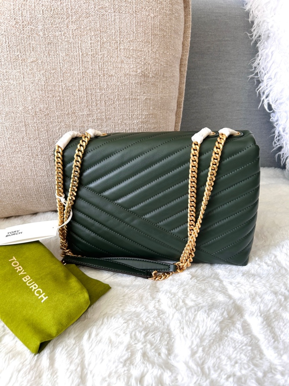 NWT🍀Tory Burch Kira Chevron Chain Shoulder Bag Sycamore Green 90446 Medium Gift - Picture 6 of 10